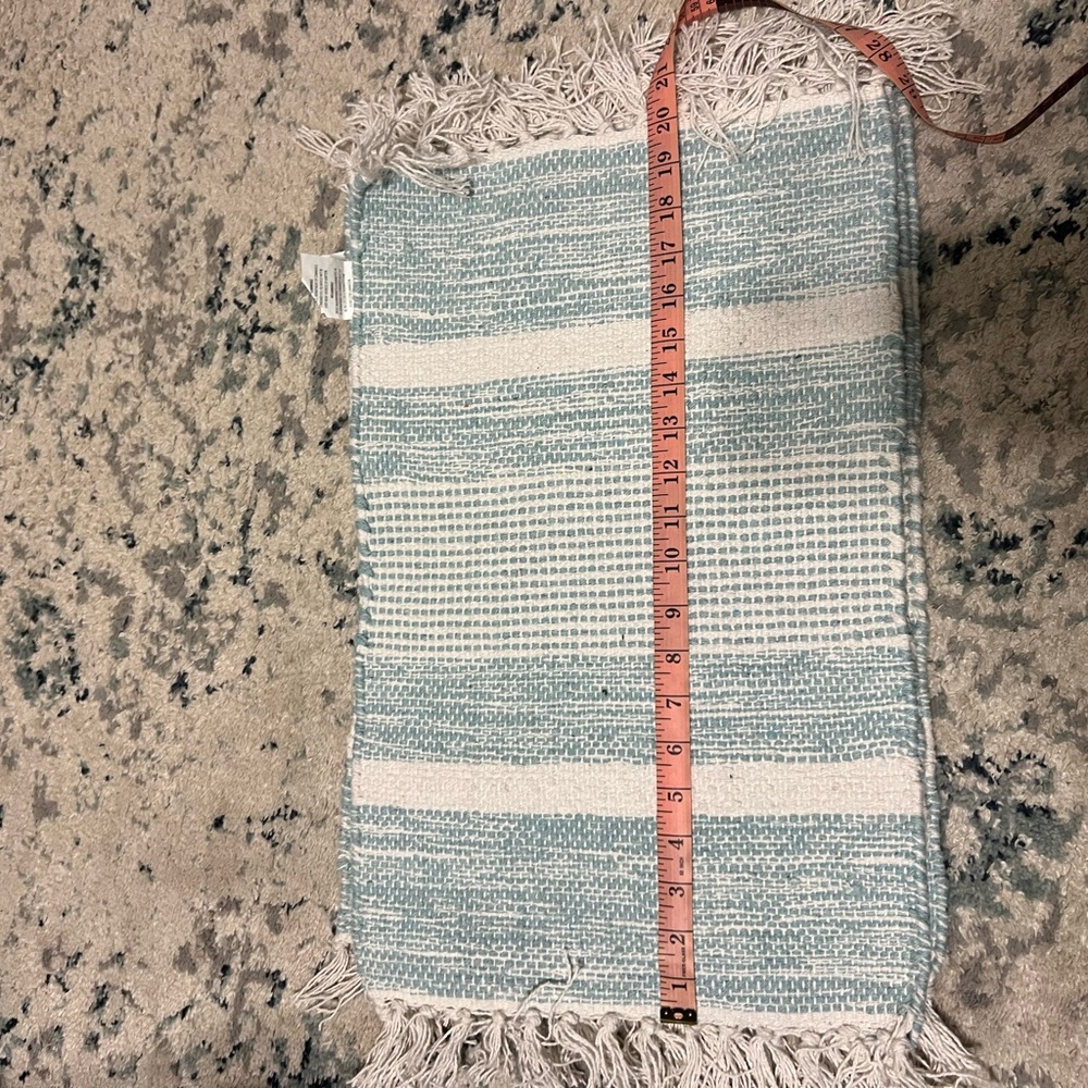 Set of 4 Aqua Blue & White Fringe Placemats 20x13 Coastal Farmhouse - Picture 2 of 4